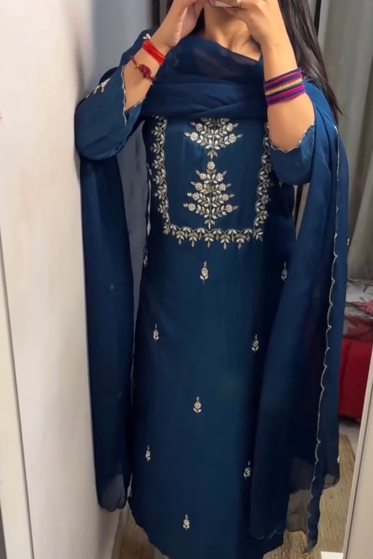 “Orange” Partywear Orange heavy handwork Dola Silk Kurta Set