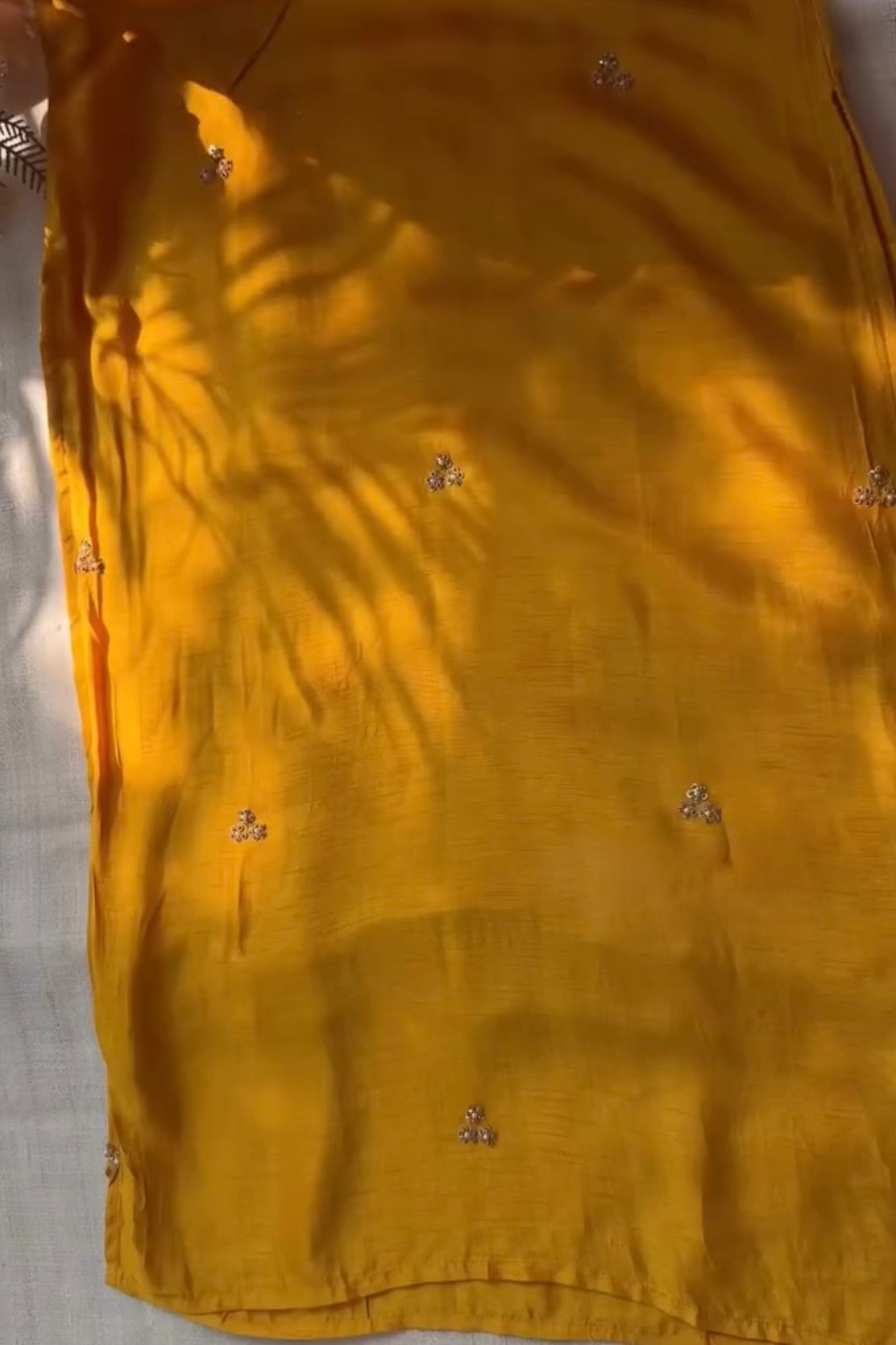 “AIRA” Mustard Yellow dola silk kurta with Green Striped Tissue Dupatta set