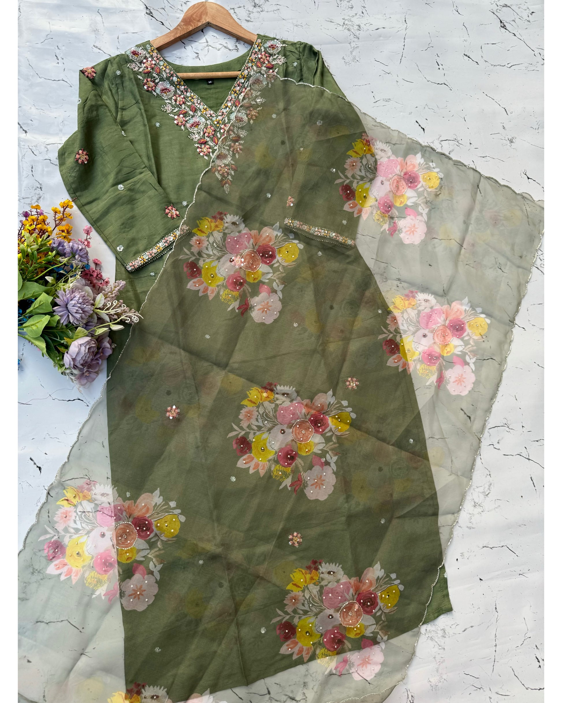 "Maira" Party wear Handcrafted dola silk set