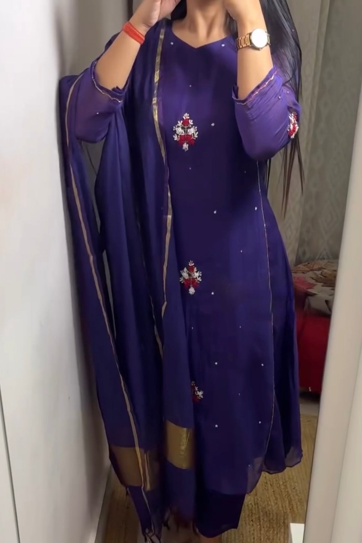 “Myra” Purple Mul Chanderi A-Line Anarkali Kurta set