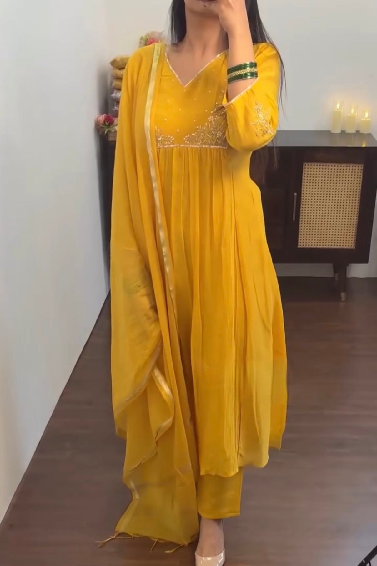 Gulnoor – Mul Chanderi A-Line Kurta Set with Dupatta