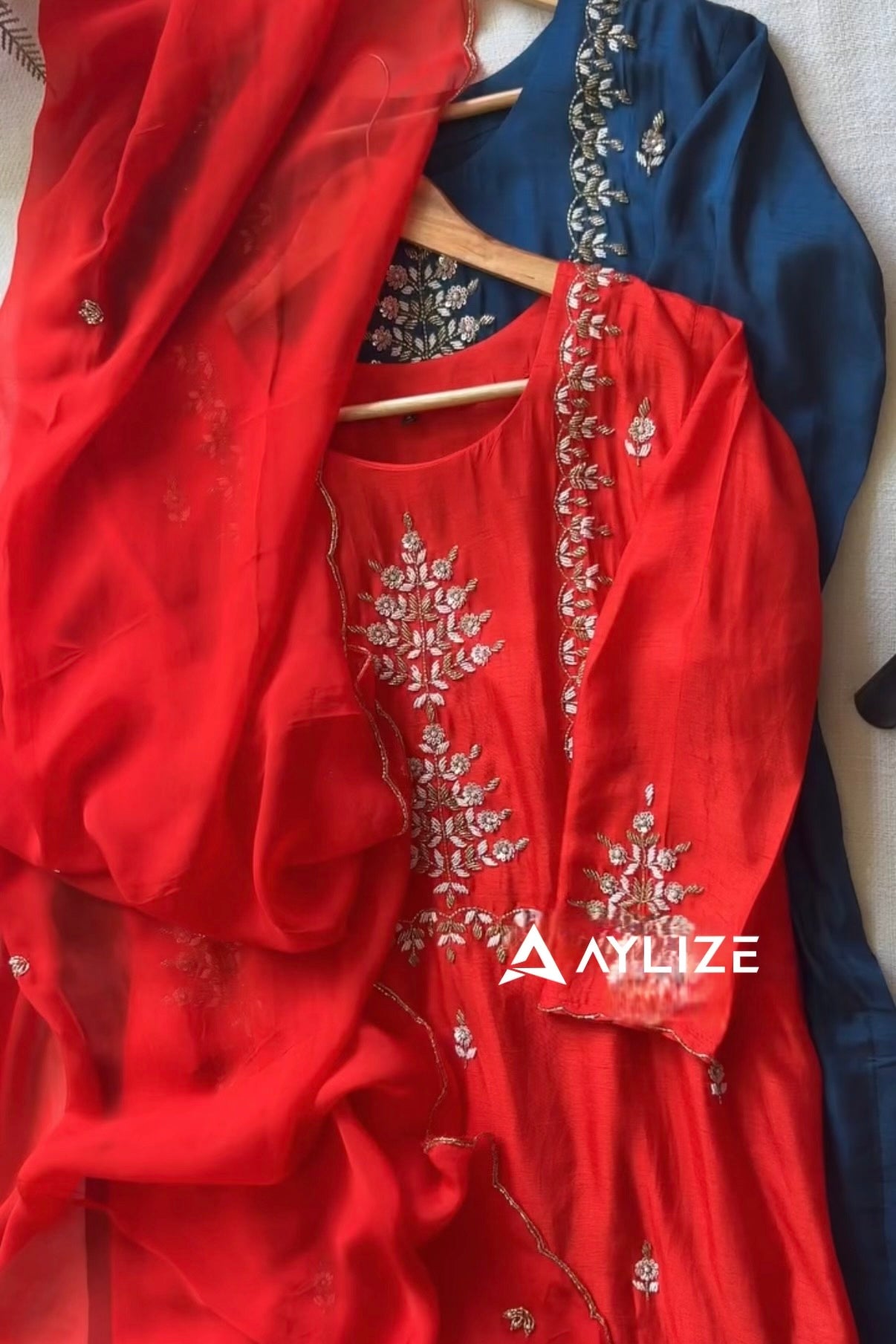 “Orange” Partywear Orange heavy handwork Dola Silk Kurta Set