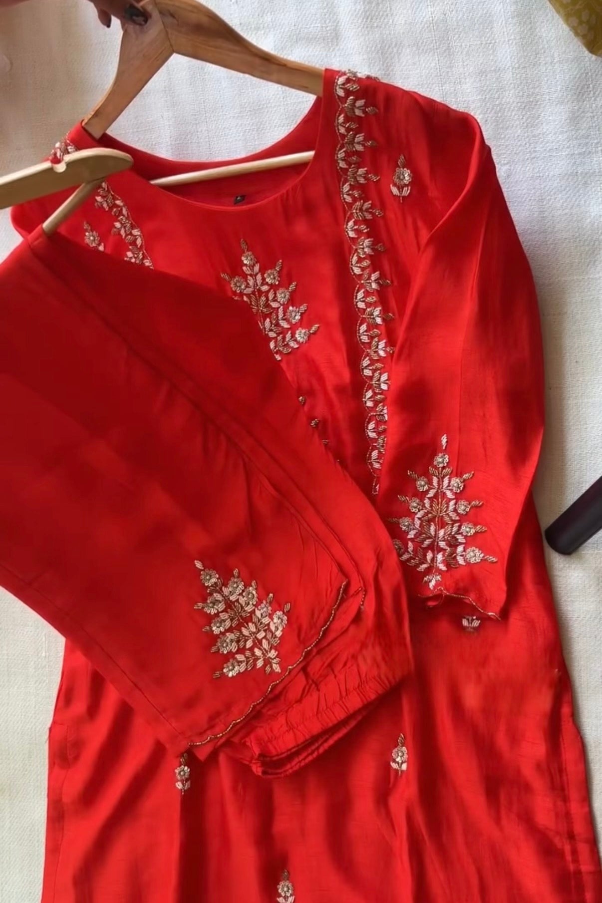 “Orange” Partywear Orange heavy handwork Dola Silk Kurta Set