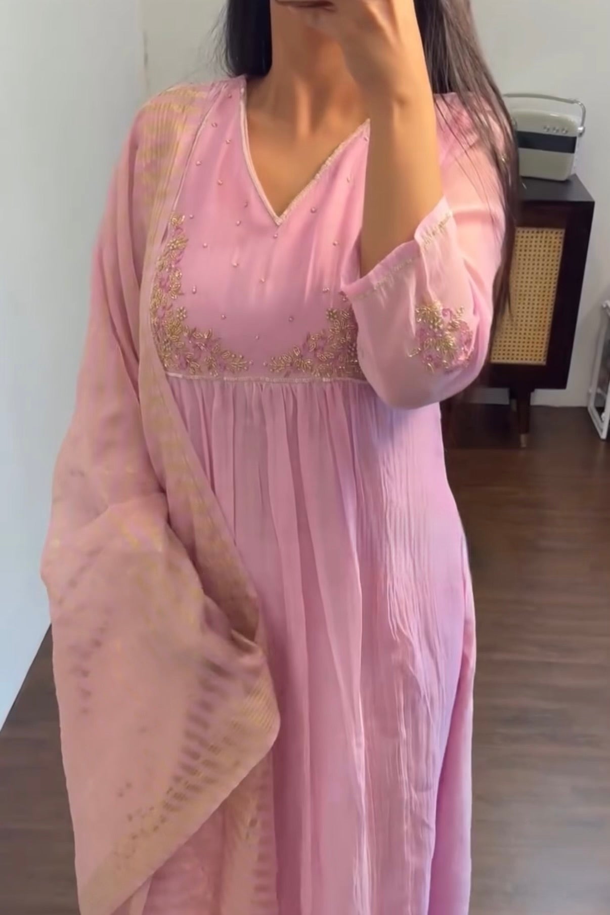 Gulnoor – Mul Chanderi A-Line Kurta Set with Dupatta