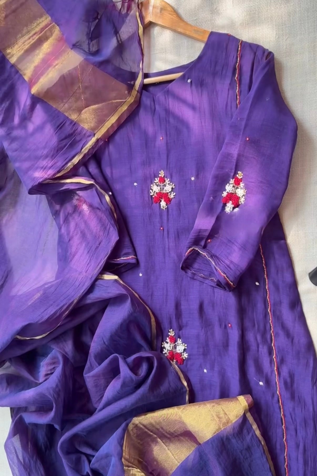 “Myra” Purple Mul Chanderi A-Line Anarkali Kurta set