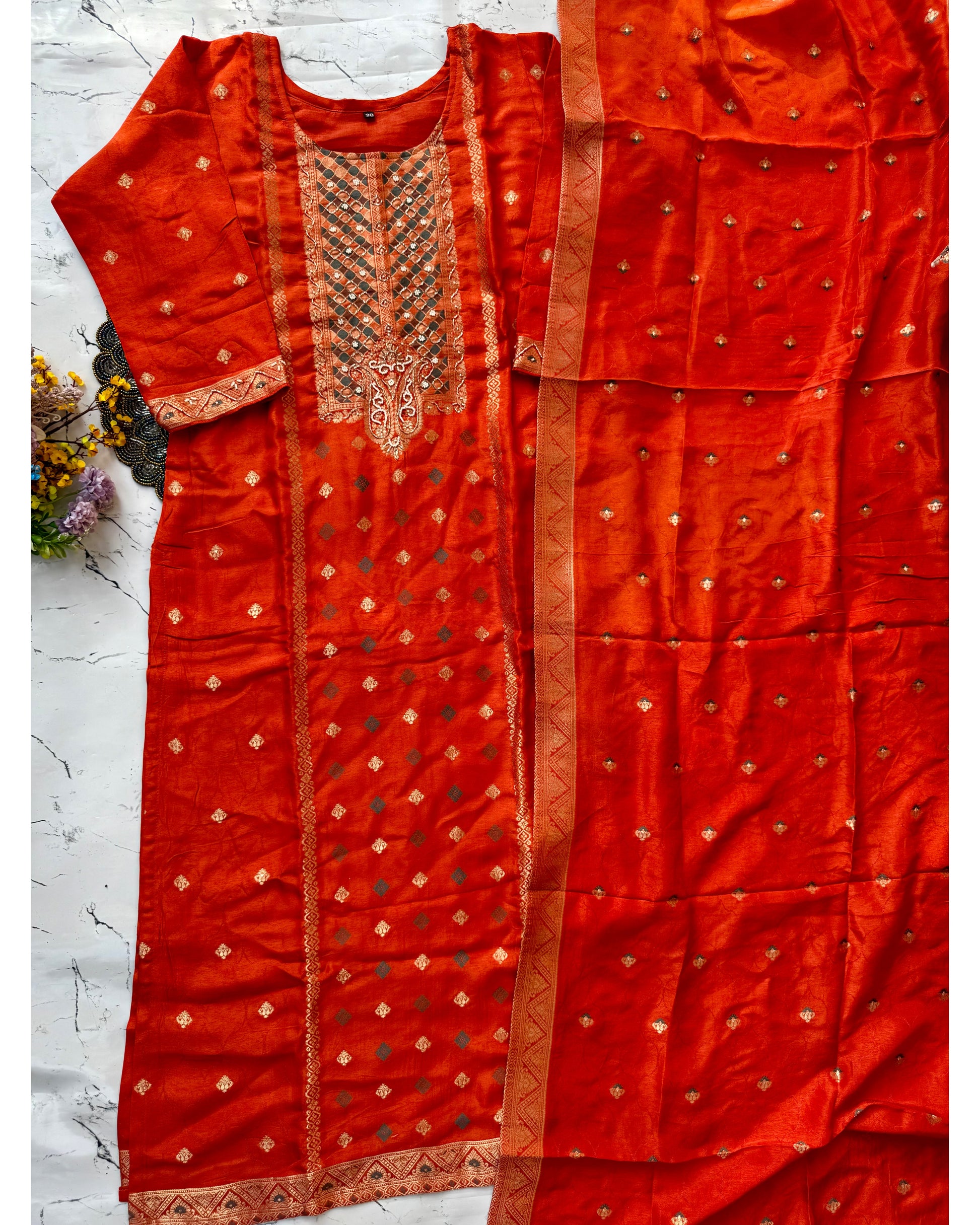“Mona” Beautiful russian jacquard silk kurti pant with dupatta set 🛍️♥️