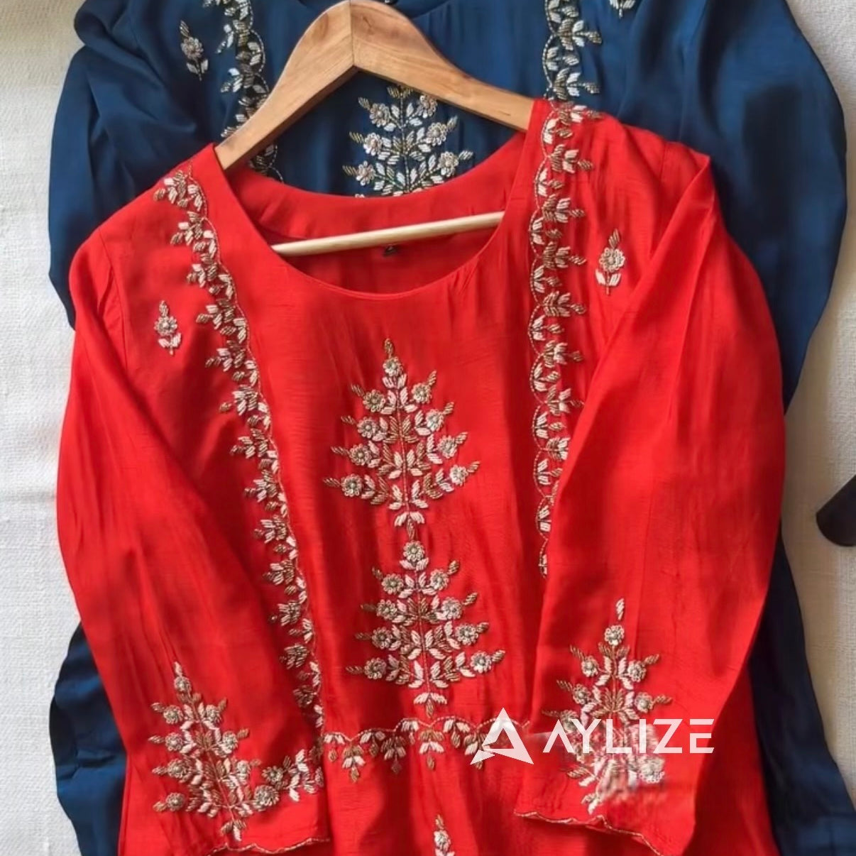 “Orange” Partywear Orange heavy handwork Dola Silk Kurta Set