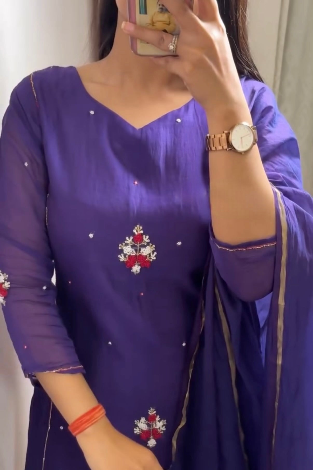 “Myra” Purple Mul Chanderi A-Line Anarkali Kurta set