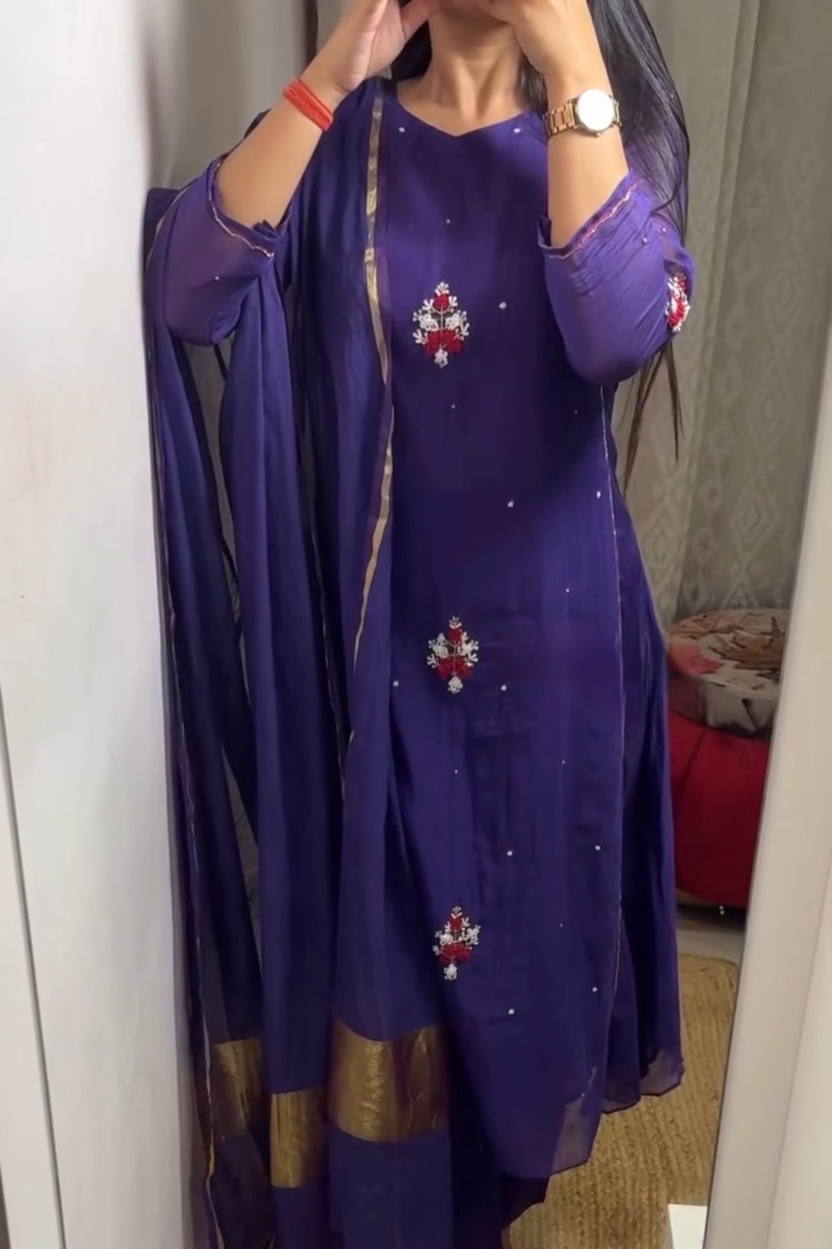 “Myra” Purple Mul Chanderi A-Line Anarkali Kurta set