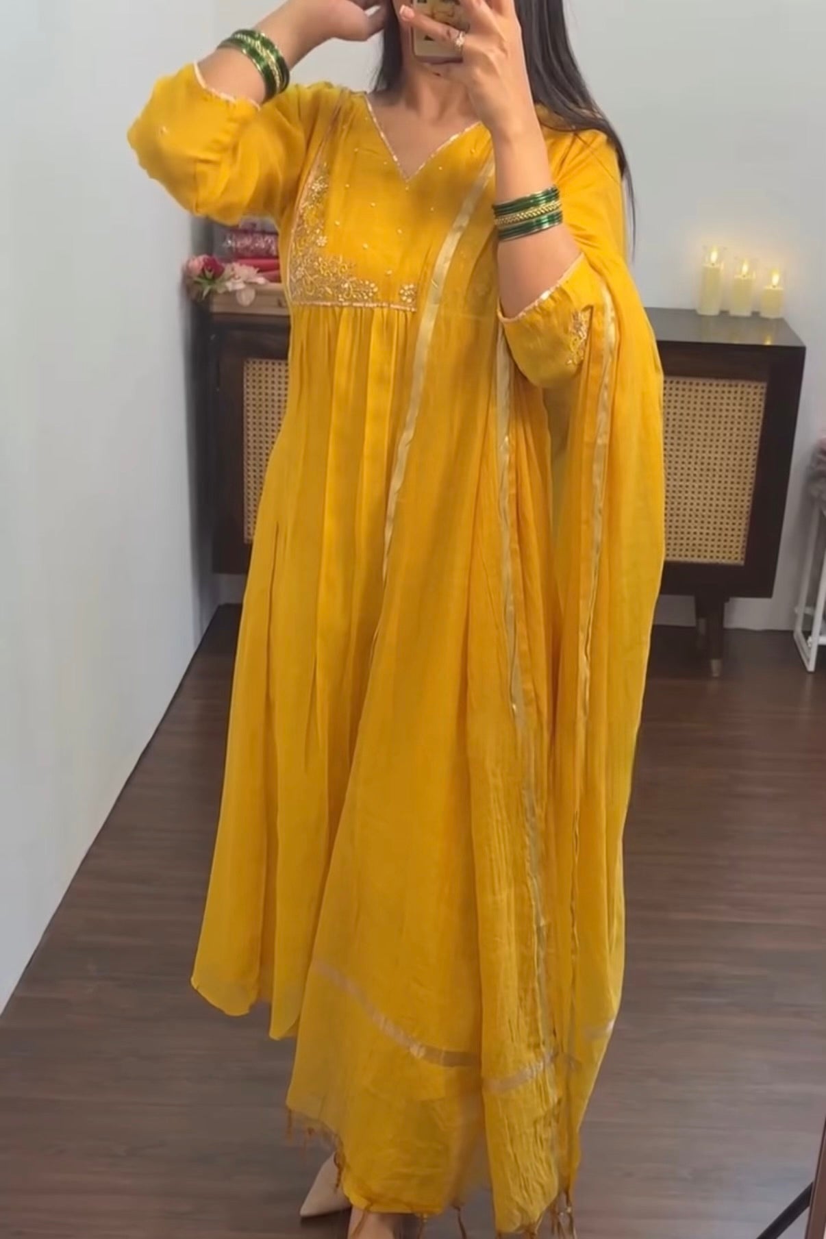 Gulnoor – Mul Chanderi A-Line Kurta Set with Dupatta