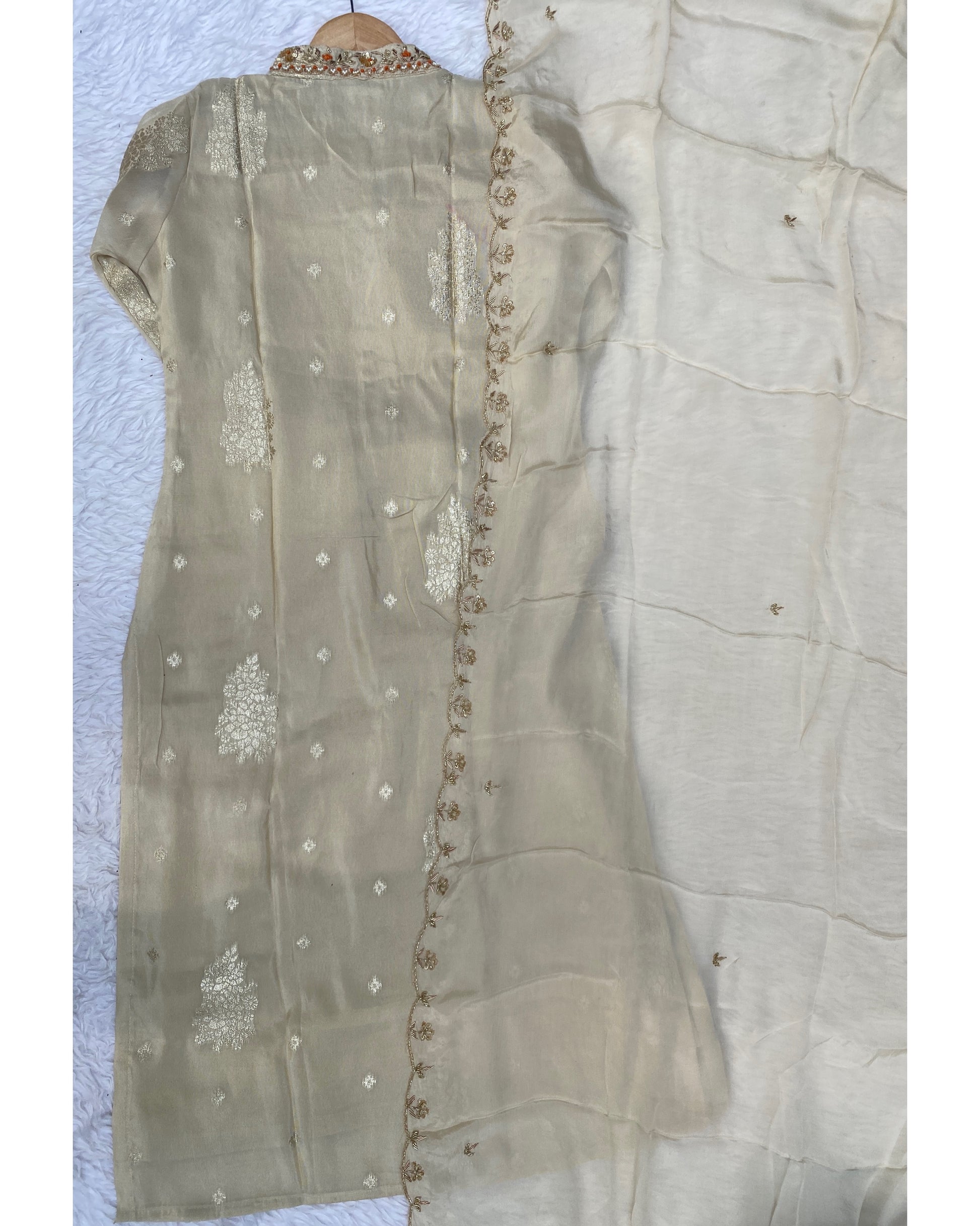 “JANVI” Self design Tissue silk kurta bottom with dupatta set